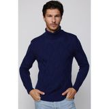 Tudors Erkek Slim Fit Dar Kesim Tam Balıkçı Yaka Desenli Sax Mavi Triko Triko Kazak - Saks Mavi