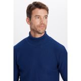 Tudors Erkek Slim Fit Dar Kesim Tam Balıkçı Yaka Desenli Triko Kazak,Sax Mavi L 2007004037368