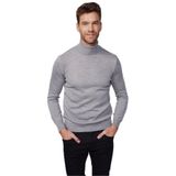 Tudors Erkek Slim Fit Dar Kesim Tam Balıkçı Yaka Düz Yün Gri Triko Kazak - 2XL