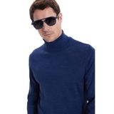 Tudors Erkek Slim Fit Dar Kesim Tam Balıkçı Yaka Düz Yün Triko Kazak,Sax Mavi M