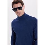 Tudors Erkek Slim Fit Dar Kesim Tam Balıkçı Yaka Düz Yün Triko Kazak,Sax Mavi Xl
