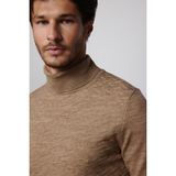 Tudors Erkek Slim Fit Dar Kesim Tam Balıkçı Yaka Önü Desenli Krem Triko Kazak