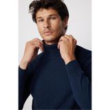 Tudors Erkek Slim Fit Dar Kesim Tam Balıkçı Yaka Önü Desenli Triko Kazak,Lacivert M