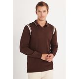 Tudors Erkek Slim Fit Dar Kesim Uzun Kol Polo Yaka Çizgili Kahverengi Kazak - XL