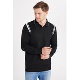 Tudors Erkek Slim Fit Dar Kesim Uzun Kol Polo Yaka Çizgili Kazak,Siyah S 2007004397455