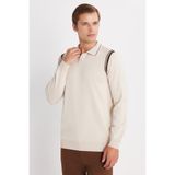 Tudors Erkek Slim Fit Dar Kesim Uzun Kol Polo Yaka Çizgili Kazak,Taş S