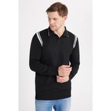 Tudors Erkek Slim Fit Dar Kesim Uzun Kol Polo Yaka Çizgili Siyah Kazak - 2XL