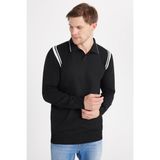 Tudors Erkek Slim Fit Dar Kesim Uzun Kol Polo Yaka Çizgili Siyah Kazak