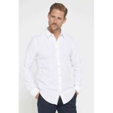 Tudors Erkek Slim Fit Dar Kesim Uzun Kollu %100 Pamuk Keten Doku Apoletli Beyaz Gömlek-26931 Beyaz