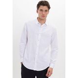 Tudors Erkek Slim Fit Dar Kesim Uzun Kollu %100 Pamuk Keten Doku Apoletli Beyaz Gömlek - XL