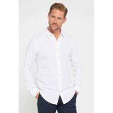 Tudors Erkek Slim Fit Dar Kesim Uzun Kollu %100 Pamuk Keten Doku Apoletli Beyaz Gömlek