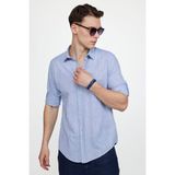 Tudors Erkek Slim Fit Dar Kesim Uzun Kollu %100 Pamuk Keten Doku Apoletli Sax Mavi Gömlek - Saks