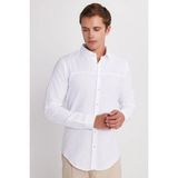 Tudors Erkek Slim Fit Dar Kesim Uzun Kollu %100 Pamuk Keten Doku Beyaz Gömlek - 2XL