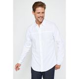 Tudors Erkek Slim Fit Dar Kesim Uzun Kollu %100 Pamuk Keten Doku Beyaz Gömlek - XL