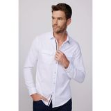 Tudors Erkek Slim Fit Dar Kesim Uzun Kollu %100 Pamuk Keten Doku Çift Cep Biyeli Beyaz Gömlek