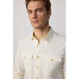 Tudors Erkek Slim Fit Dar Kesim Uzun Kollu %100 Pamuk Keten Doku Çift Cep Spor Yaka Beyaz Gömlek