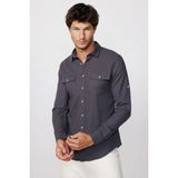 Tudors Erkek Slim Fit Dar Kesim Uzun Kollu %100 Pamuk Keten Doku Çift Cep Spor Yaka Füme Gömlek