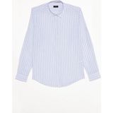 Tudors Erkek Slim Fit Dar Kesim Uzun Kollu %100 Pamuk Keten Doku Çizgili Gömlek - Mavi - 2XL