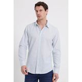 Tudors Erkek Slim Fit Dar Kesim Uzun Kollu %100 Pamuk Keten Doku Çizgili Gömlek - Mint - XL