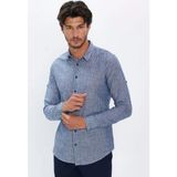 Tudors Erkek Slim Fit Dar Kesim Uzun Kollu %100 Pamuk Keten Doku Çizgili Gömlek - Renkli