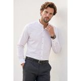 Tudors Erkek Slim Fit Dar Kesim Uzun Kollu %100 Pamuk Keten Doku Çizgili Hakim Yaka Gömlek - Bej
