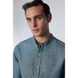 Tudors Erkek Slim Fit Dar Kesim Uzun Kollu %100 Pamuk Keten Doku Çizgili Hakim Yaka Gömlek - Karışık