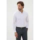 Tudors Erkek Slim Fit Dar Kesim Uzun Kollu %100 Pamuk Keten Doku Çizgili Hakim Yaka Gömlek - Saks Mavi