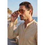 Tudors Erkek Slim Fit Dar Kesim Uzun Kollu %100 Pamuk Keten Doku Hakim Yaka Bej Gömlek - XL