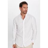 Tudors Erkek Slim Fit Dar Kesim Uzun Kollu %100 Pamuk Keten Doku Hakim Yaka Beyaz Gömlek - XL