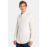 Tudors Erkek Slim Fit Dar Kesim Uzun Kollu %100 Pamuk Keten Doku Hakim Yaka Gri Gömlek - XL