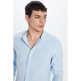 Tudors Erkek Slim Fit Dar Kesim Uzun Kollu %100 Pamuk Keten Doku Hakim Yaka Mavi Gömlek - XL