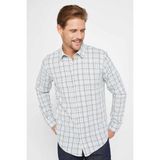 Tudors Erkek Slim Fit Dar Kesim Uzun Kollu %100 Pamuk Keten Doku Kareli Gömlek - Karışık