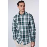 Tudors Erkek Slim Fit Dar Kesim Uzun Kollu %100 Pamuk Keten Doku Kareli Gömlek