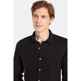Tudors Erkek Slim Fit Dar Kesim Uzun Kollu %100 Pamuk Keten Doku Siyah Gömlek
