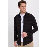 Tudors Erkek Slim Fit Dar Kesim Uzun Kollu Cepli Kareli Dama Desenli Kışlık Oduncu Gömlek - Koyu Kahverengi - Siyah