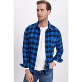 Tudors Erkek Slim Fit Dar Kesim Uzun Kollu Cepli Kareli Dama Desenli Kışlık Oduncu Gömlek - XL - Saks Mavisi - Lacivert