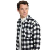 Tudors Erkek Slim Fit Dar Kesim Uzun Kollu Cepli Kareli Dama Desenli Kışlık Oduncu Gömlek - XL - Siyah-Ekru