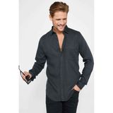 Tudors Erkek Slim Fit Dar Kesim Uzun Kollu Denim Kot Tek Cepli Siyah Spor Yaka Gömlek - XL