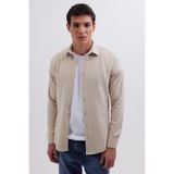 Tudors Erkek Slim Fit Dar Kesim Uzun Kollu Düz Kışlık Oduncu Bej Gömlek