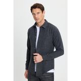 Tudors Erkek Slim Fit Dar Kesim Uzun Kollu Düz Kışlık Oduncu Koyu Gri Gömlek