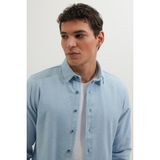Tudors Erkek Slim Fit Dar Kesim Uzun Kollu Düz Kışlık Oduncu Mavi Gömlek
