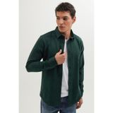 Tudors Erkek Slim Fit Dar Kesim Uzun Kollu Düz Kışlık Oduncu Yeşil Gömlek