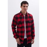 Tudors Erkek Slim Fit Dar Kesim Uzun Kollu Kapaklı Çift Cepli Kareli Kışlık Oduncu Gömlek - Bordo-Siyah - XL