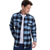 Tudors Erkek Slim Fit Dar Kesim Uzun Kollu Kapaklı Çift Cepli Kareli Kışlık Oduncu Gömlek - Mavi - Siyah - XL