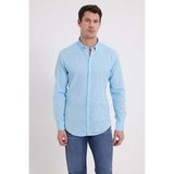 Tudors Erkek Slim Fit Dar Kesim Uzun Kollu Keten Premium Seri Düğmeli Yaka Spor Açık Mavi Gömlek