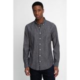 Tudors Erkek Slim Fit Dar Kesim Uzun Kollu Keten Premium Seri Düğmeli Yaka Spor Antrasit Gömlek