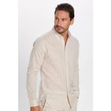 Tudors Erkek Slim Fit Dar Kesim Uzun Kollu Keten Premium Seri Düğmeli Yaka Spor Bej Gömlek - XL