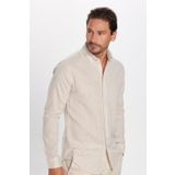 Tudors Erkek Slim Fit Dar Kesim Uzun Kollu Keten Premium Seri Düğmeli Yaka Spor Bej Gömlek