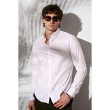 Tudors Erkek Slim Fit Dar Kesim Uzun Kollu Keten Premium Seri Düğmeli Yaka Spor Beyaz Gömlek - XL