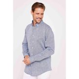 Tudors Erkek Slim Fit Dar Kesim Uzun Kollu Keten Premium Seri Düğmeli Yaka Spor Lacivert Gömlek - 2XL